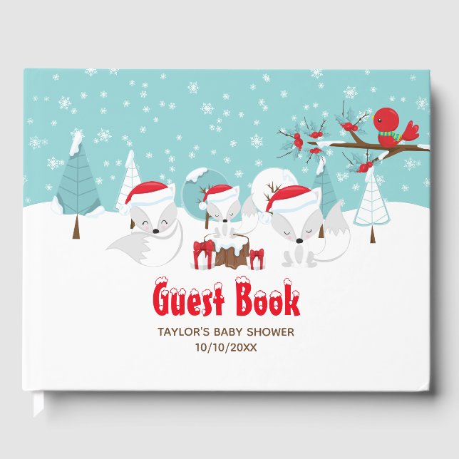 Arctic Fox Christmas Woodland Baby Shower Guest Book (Front)