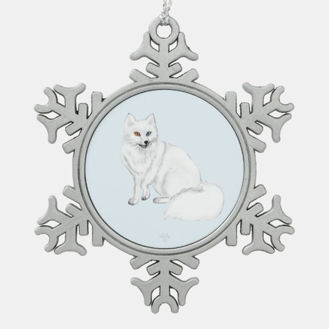 Arctic Fox Holiday Snowflake Framed Ornament (Front)