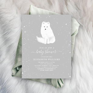 Arctic Fox Neutral Grey Winter Snow Baby Shower In Invitation
