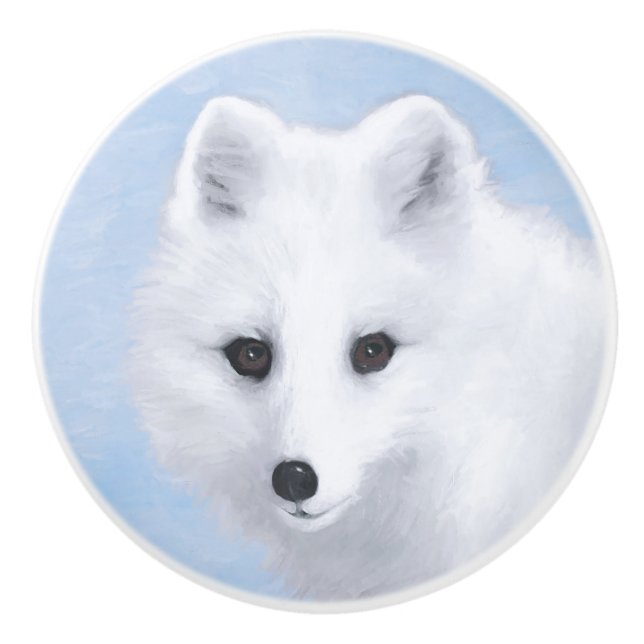 Arctic Fox Painting - Original Wildlife Art Ceramic Knob (Front)