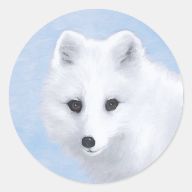 Arctic Fox Painting - Original Wildlife Art Classic Round Sticker (Front)