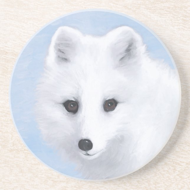 Arctic Fox Painting - Original Wildlife Art Coaster (Front)