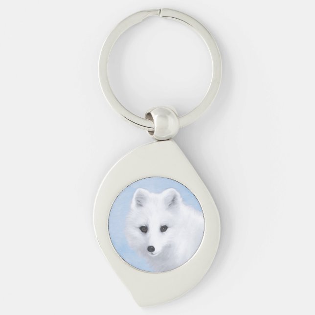 Arctic Fox Painting - Original Wildlife Art Key Ring (Front)