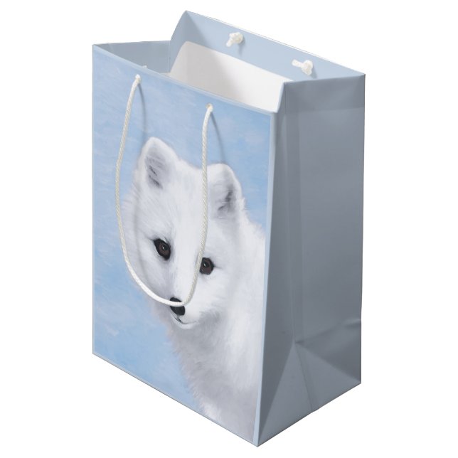 Arctic Fox Painting - Original Wildlife Art Medium Gift Bag (Front Angled)