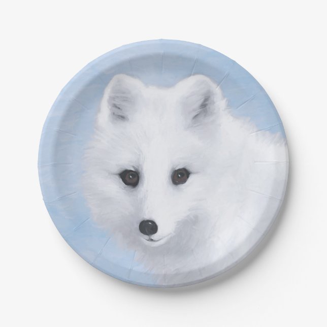 Arctic Fox Painting - Original Wildlife Art Paper Plate (Front)