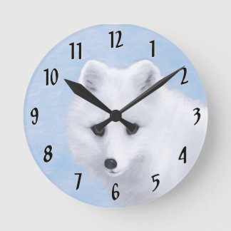 Arctic Fox Painting - Original Wildlife Art Round Clock