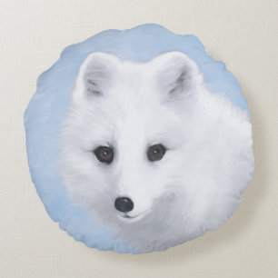 Arctic Fox Painting - Original Wildlife Art Round Cushion