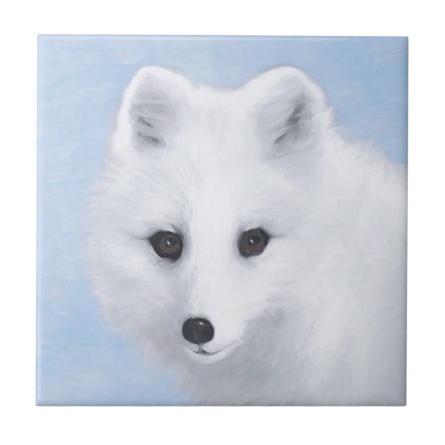 Arctic Fox Painting - Original Wildlife Art Tile (Front)
