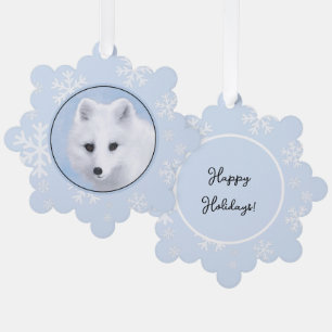 Arctic Fox Painting - Original Wildlife Art Tree Decoration Card
