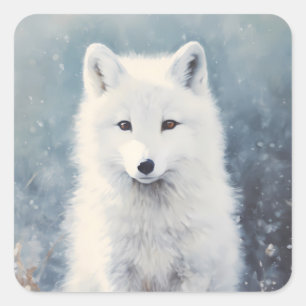 Arctic Fox Pup Winter Portrait Square Sticker