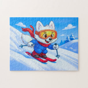 Arctic Fox Skiing Down a Snowy Mountain Jigsaw Puzzle