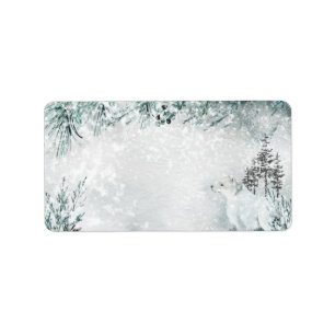 Arctic Fox Snowy Winter Woodland Mailing Address Label