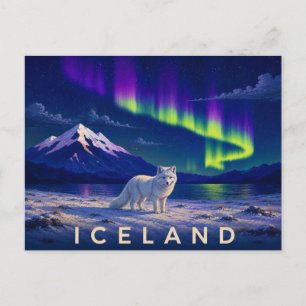 Arctic Fox Under the Aurora   Iconic Iceland Postcard