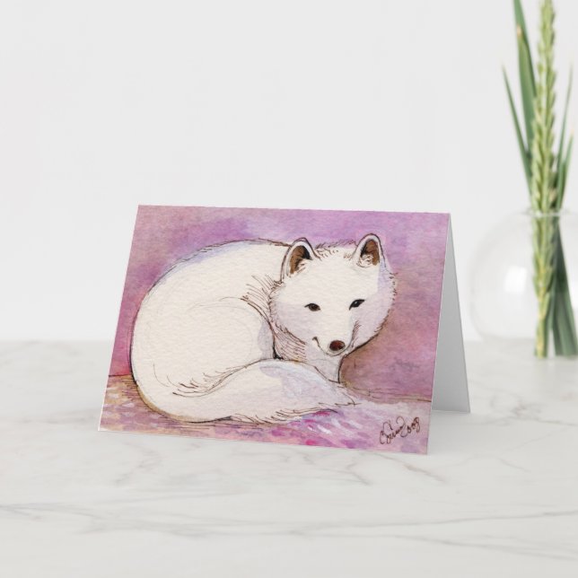 Arctic Fox Watercolor Greeting Card (Front)