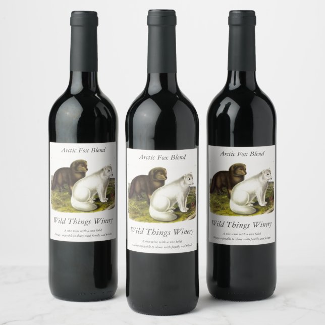 Arctic Fox (White Fox, Polar Fox, Snow Fox) Wine Label (Bottles)