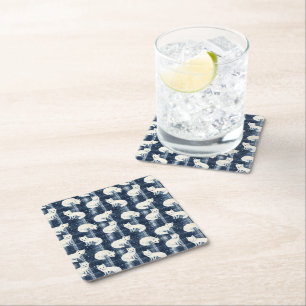 Arctic Fox Winter Christmas Tartan Plaid Pattern 2 Square Paper Coaster
