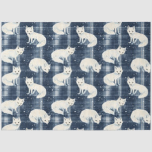 Arctic Fox Winter Christmas Tartan Plaid Pattern 2 Tissue Paper
