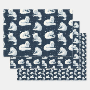 Arctic Fox Winter Christmas Tartan Plaid Pattern 3 Wrapping Paper Sheet
