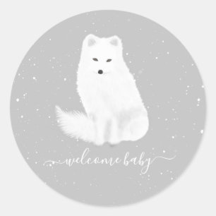 Arctic Fox Winter Snow Grey Neutral Baby Shower Classic Round Sticker