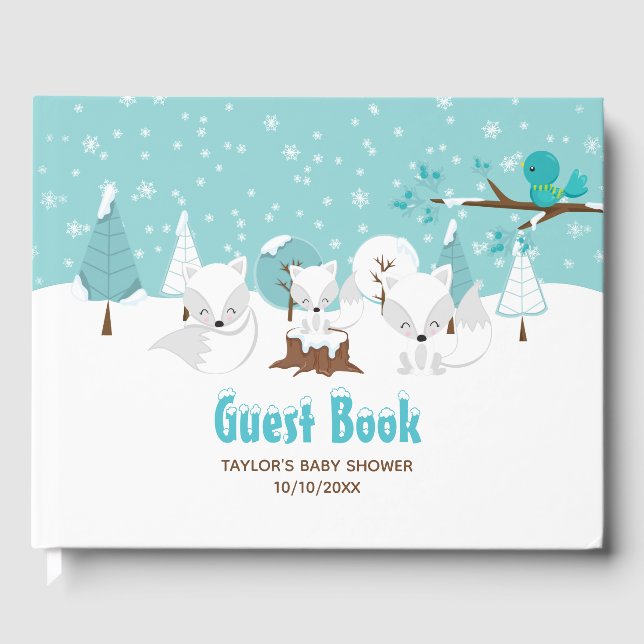 Arctic Fox Winter Wonderland Baby Shower Guest Book (Front)