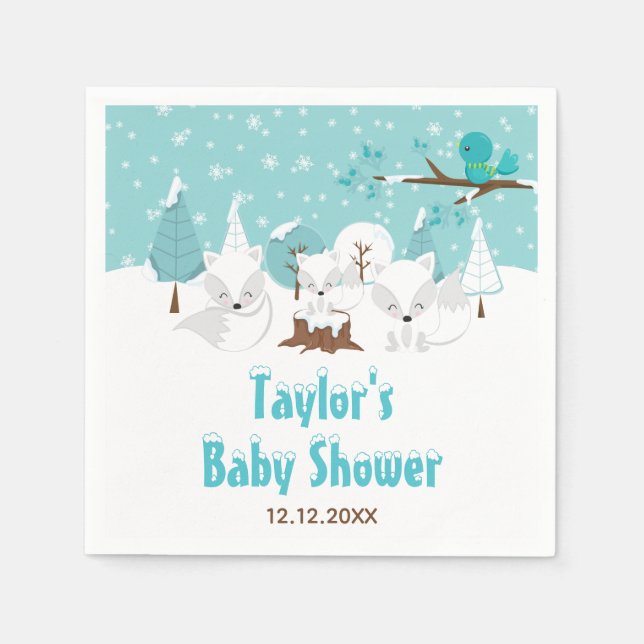 Arctic Fox Winter Wonderland Baby Shower Napkin (Front)