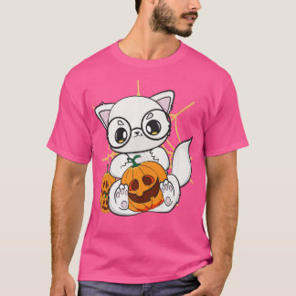 Arctic Fox With Kawaii Pumpkin For Cute Halloween  T-Shirt