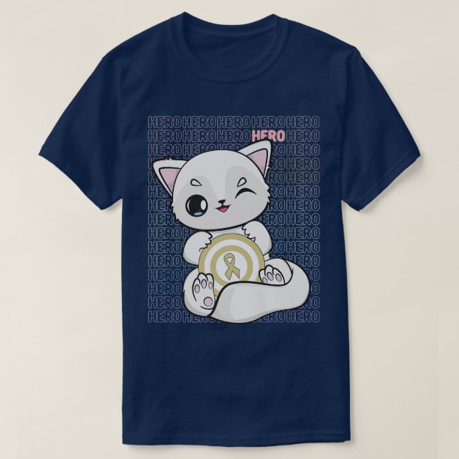 Arctic Fox With Kawaii Ribbon For Childhood Cancer T-Shirt (Design Front)