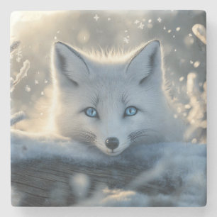 Arctic Fox with Mesmerizing Blue Eyes Stone Coaster