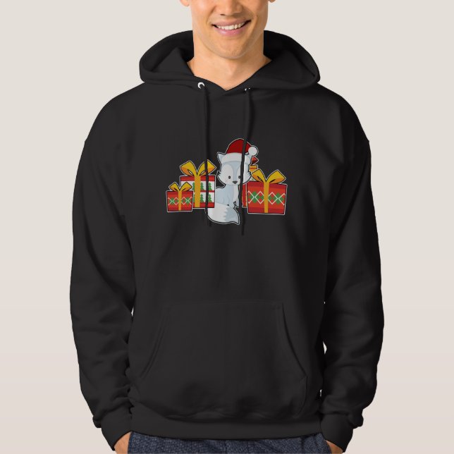 Arctic Fox with Santa Hat - Cute Christmas Arctic  Hoodie (Front)