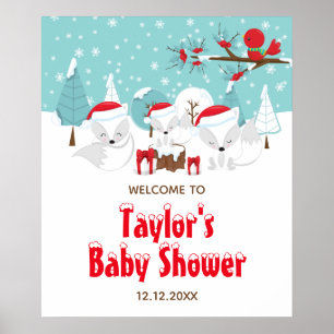 Arctic Foxes Christmas Baby Shower Welcome Sign