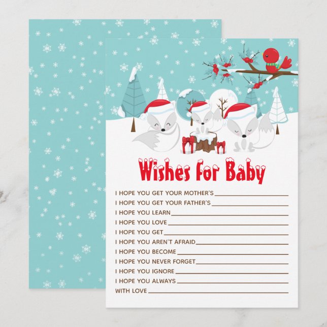 Arctic Foxes Christmas Woodland Wishes For Baby Invitation (Front/Back)