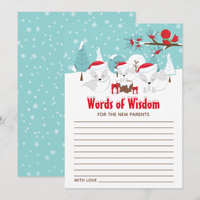 Arctic Foxes Christmas Woodland Words of Wisdom Invitation (Front/Back)