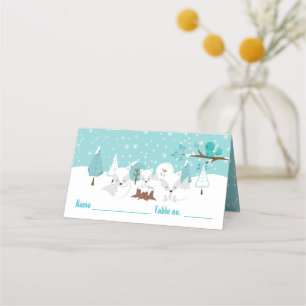 Arctic Foxes Winter Baby Shower Seating Place Card