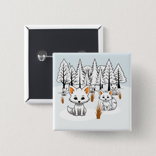 Arctic Foxes - Winter Landscape 15 Cm Square Badge (Front & Back)
