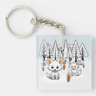 Arctic Foxes - Winter Landscape Key Ring