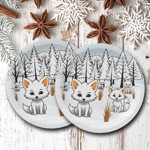 Arctic Foxes - Winter Landscape Paper Plate