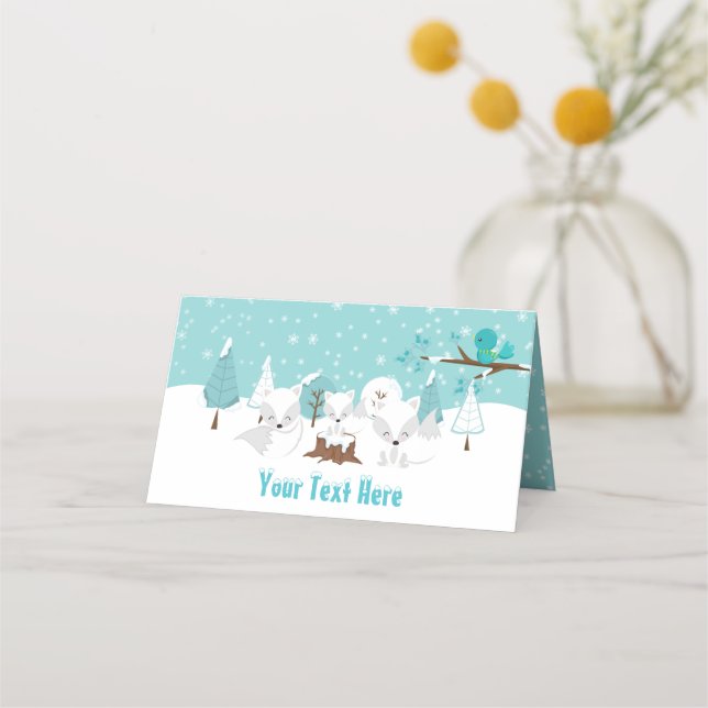 Arctic Foxes Winter Wonderland Baby Shower Place Card (Front)