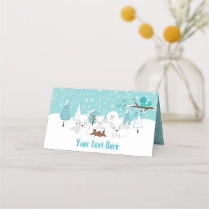Arctic Foxes Winter Wonderland Baby Shower Place Card