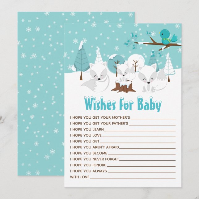 Arctic Foxes Winter Wonderland Wishes For Baby Invitation (Front/Back)