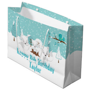 Arctic Foxes Winter Woodland Happy Birthday Large  Gift Bag