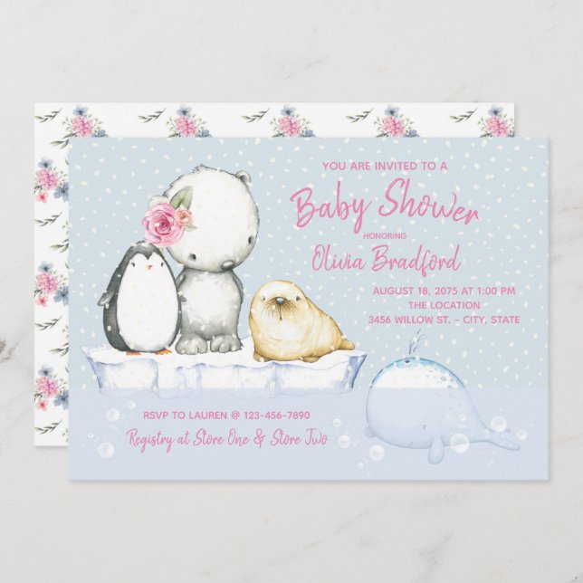 Arctic Friends Winter Baby Shower Invitations (Front/Back)