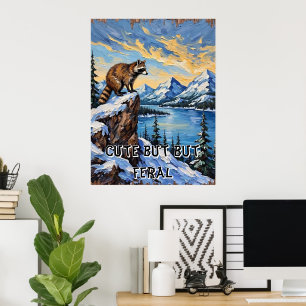 Arctic Gaze: Raccoon Over Ice-Bound Lake Poster