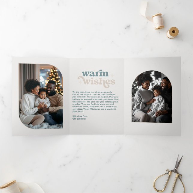 Arctic Glow Cosy Vibes Retro Christmas Photo Tri-Fold Holiday Card (Inside)