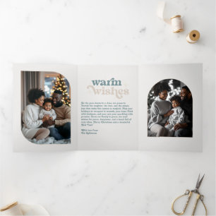 Arctic Glow Cozy Vibes Retro Christmas Photo Tri-Fold Holiday Card