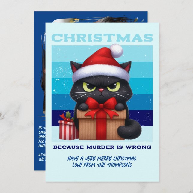 Arctic Glow Funny Cat Retro Christmas Photo Holiday Card (Front/Back)