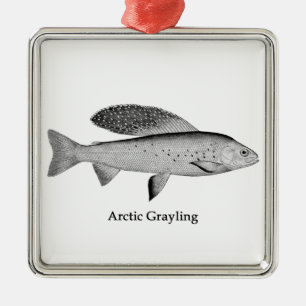 Arctic Grayling Logo (line art) Metal Tree Decoration