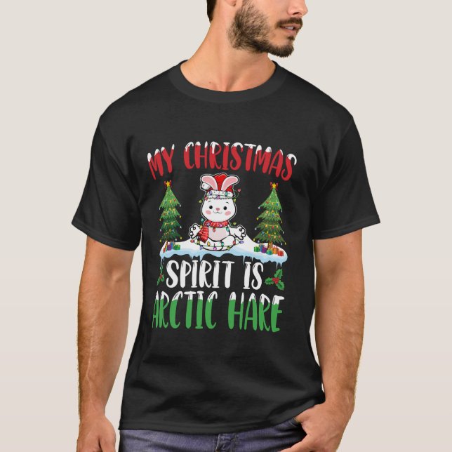 Arctic Hare Wearing Santa Hat Christmas Spirit Arc T-Shirt (Front)