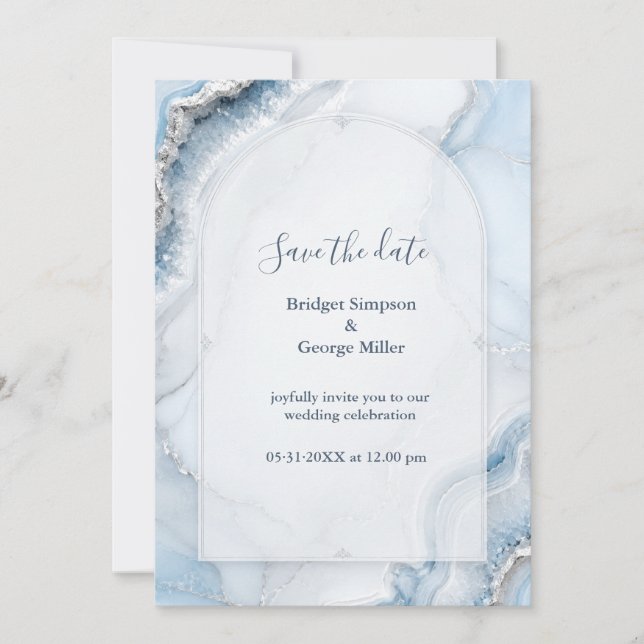 Arctic Ice Agate marble winter Wedding Invitation (Front)