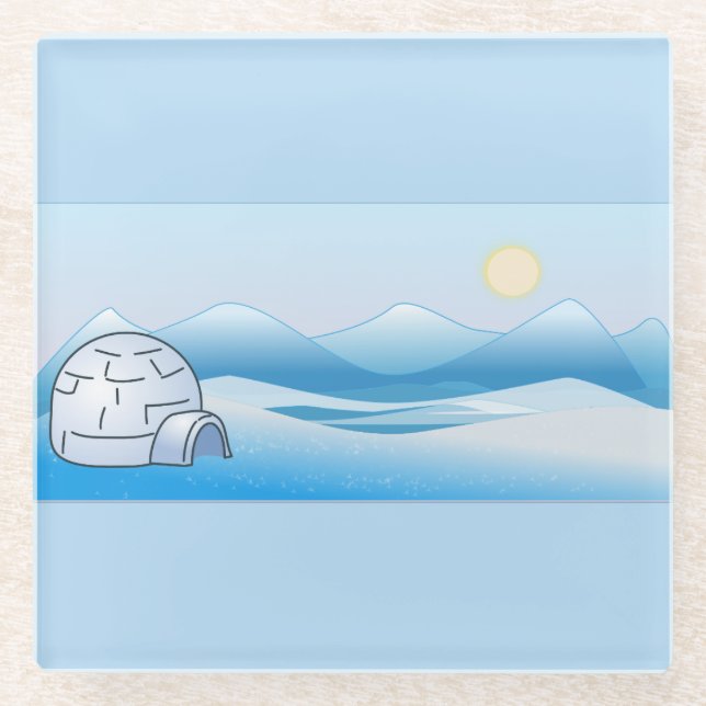 Arctic Igloo Blue Glass Coaster (Front)