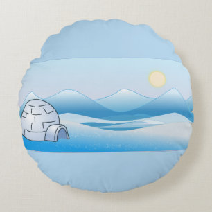 Arctic Igloo Blue Round Pillow